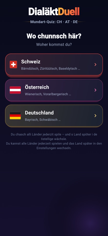 DialäktDuell – Auswahl des Landes