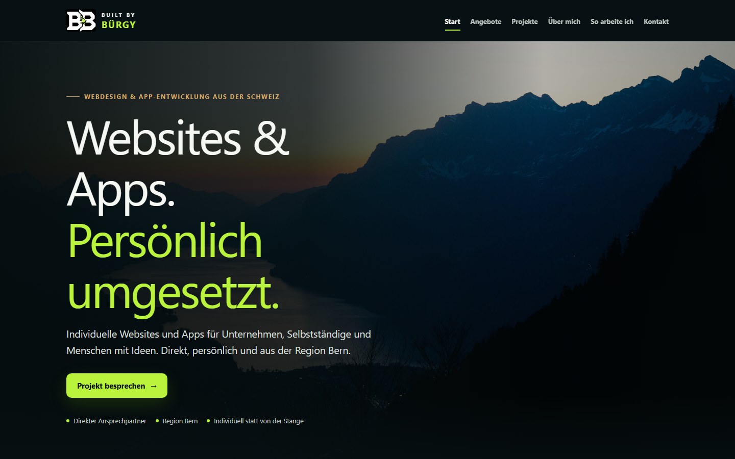 Desktopansicht des eigenen Website-Projekts BUILT BY BÜRGY