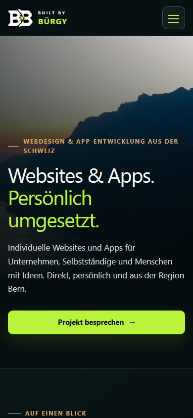 Mobile Ansicht des eigenen Website-Projekts BUILT BY BÜRGY